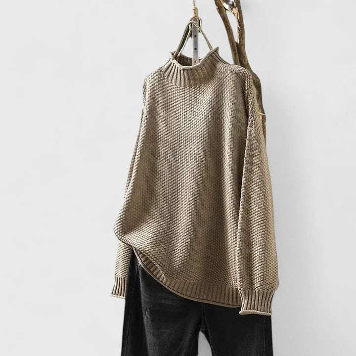 Women's Knit Roll Neck Jumper with Textured Body