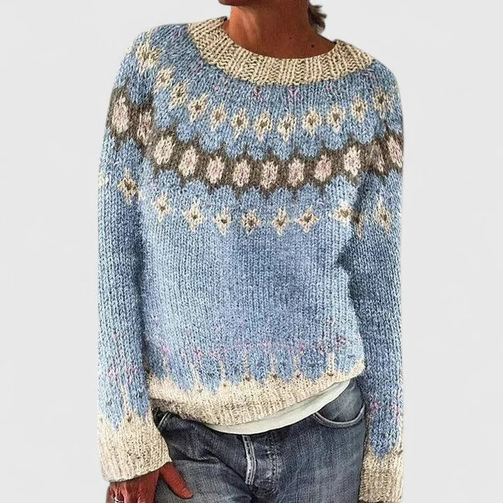Fair Isle Pattern Knit Crew Neck Jumper