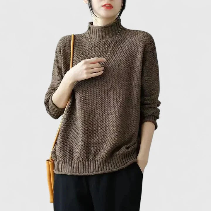 Women's Knit Roll Neck Jumper with Textured Body