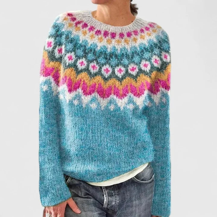 Fair Isle Pattern Knit Crew Neck Jumper