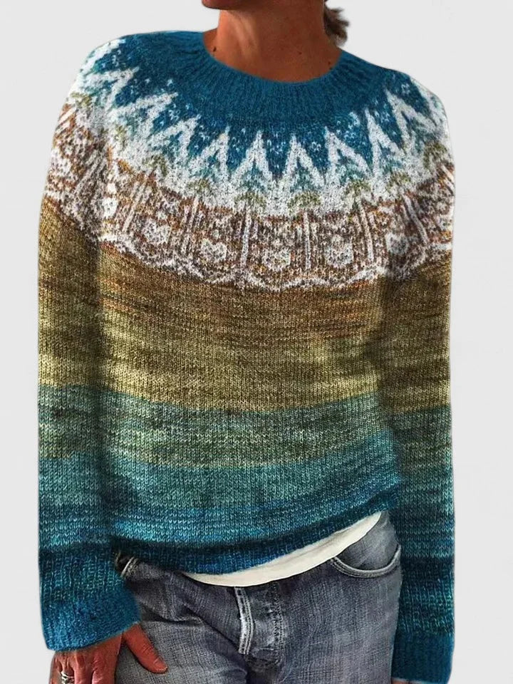 Fair Isle Pattern Knit Crew Neck Jumper