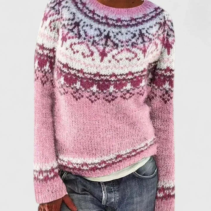 Fair Isle Pattern Knit Crew Neck Jumper