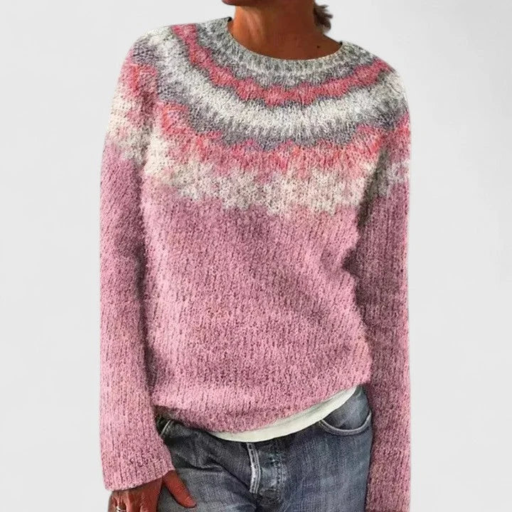 Fair Isle Pattern Knit Crew Neck Jumper