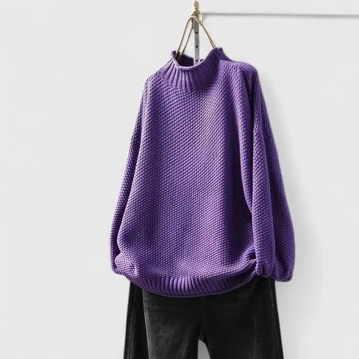 Women's Knit Roll Neck Jumper with Textured Body
