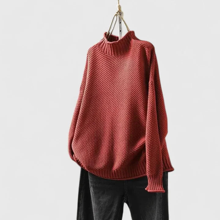 Women's Knit Roll Neck Jumper with Textured Body