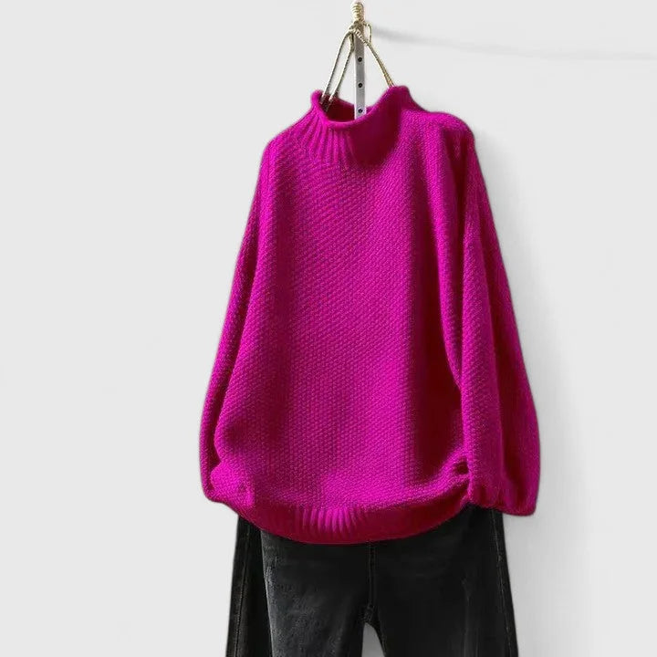 Women's Knit Roll Neck Jumper with Textured Body