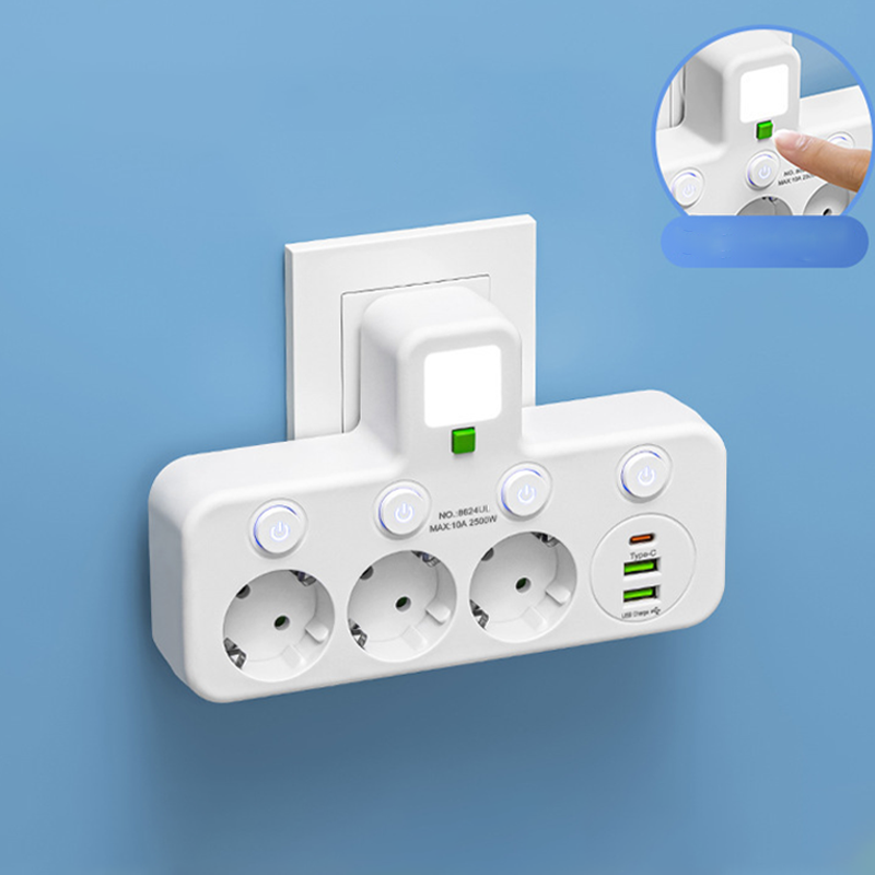 Extension Lead with USB and Switches | Multi-Socket Surge Protector 2500 W