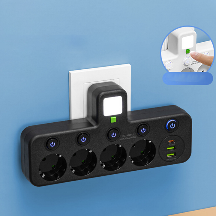 Extension Lead with USB and Switches | Multi-Socket Surge Protector 2500 W