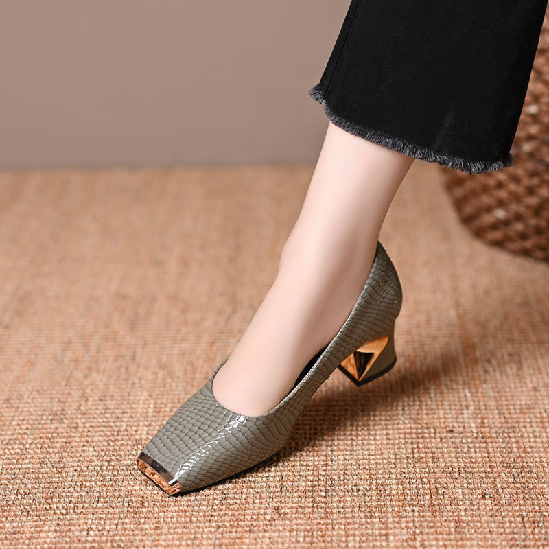 Snakeskin-Print Pumps with Square Toe