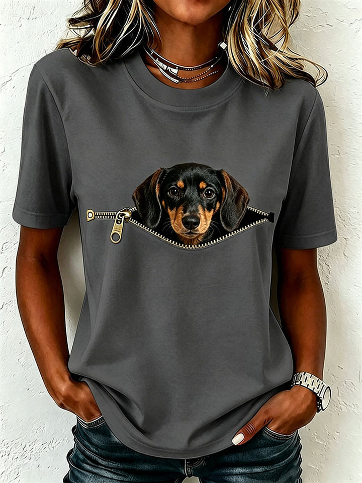 Short-sleeved T-shirt with dachshund print