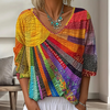 Women's Retro Patchwork Blouse with V-Neck