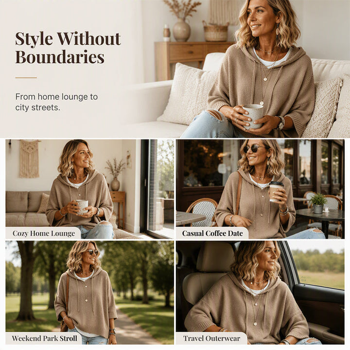 Women's Hooded Drawstring Knit Jumper – Vintage Distressed Oversized Jumper