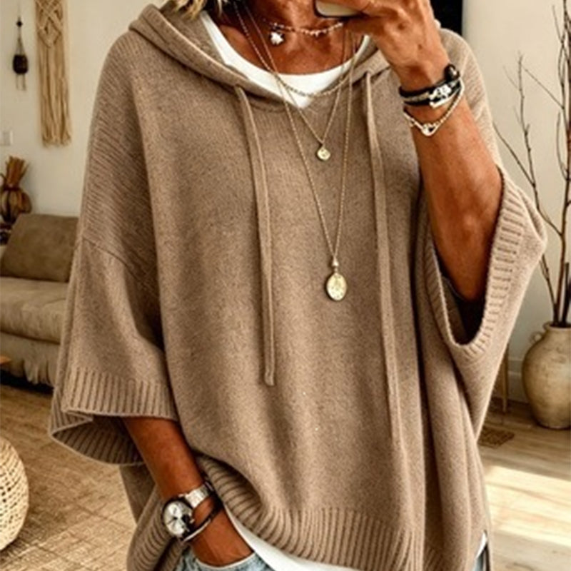 Women's Hooded Drawstring Knit Jumper – Vintage Distressed Oversized Jumper