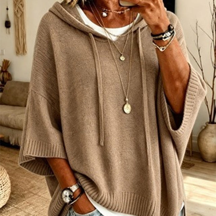 Women's Hooded Drawstring Knit Jumper – Vintage Distressed Oversized Jumper