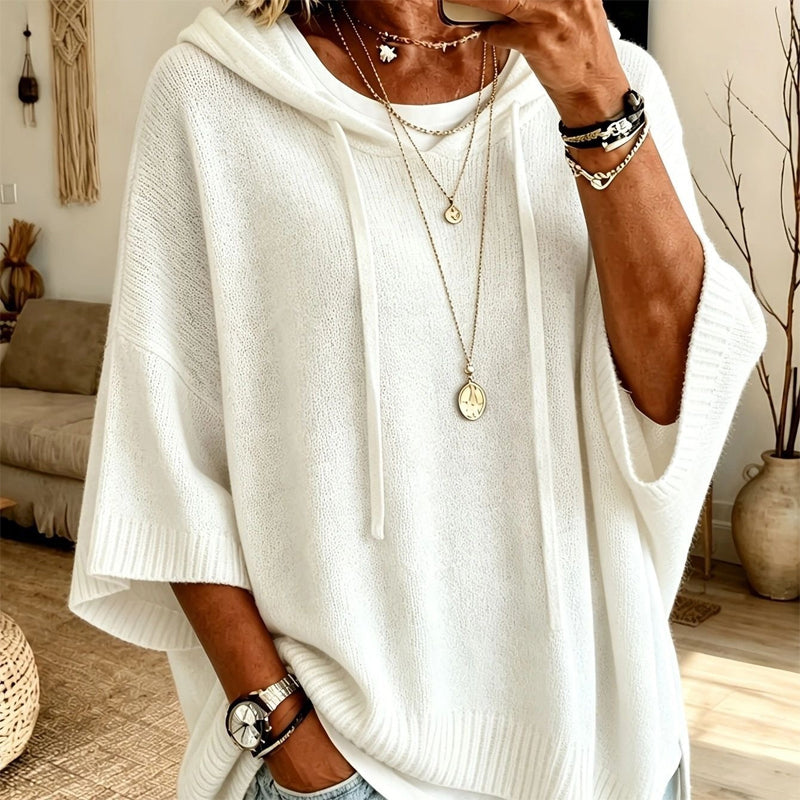 Women's Hooded Drawstring Knit Jumper – Vintage Distressed Oversized Jumper