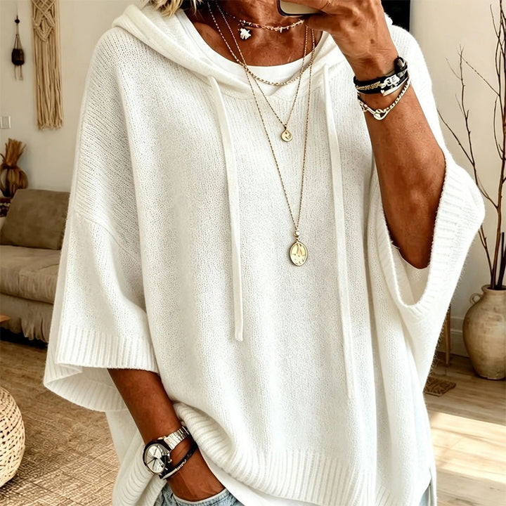 Women's Hooded Drawstring Knit Jumper – Vintage Distressed Oversized Jumper