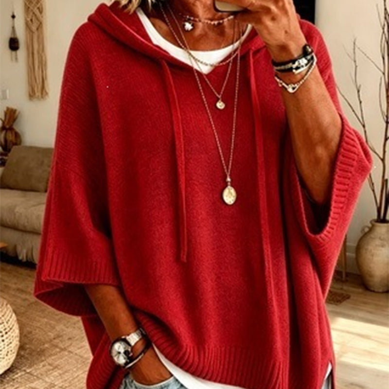 Women's Hooded Drawstring Knit Jumper – Vintage Distressed Oversized Jumper