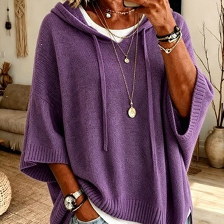Women's Hooded Drawstring Knit Jumper – Vintage Distressed Oversized Jumper