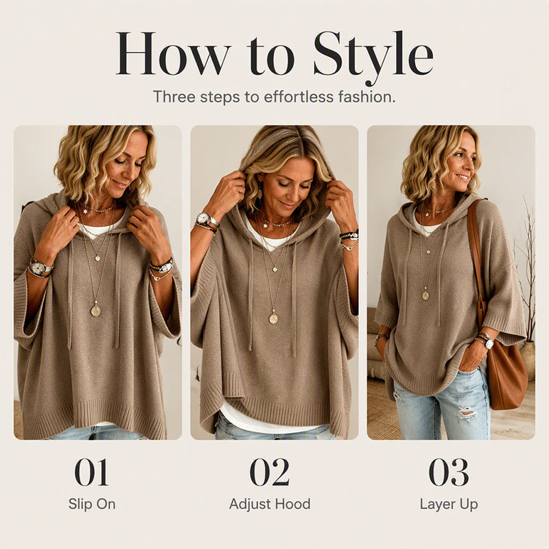 Women's Hooded Drawstring Knit Jumper – Vintage Distressed Oversized Jumper