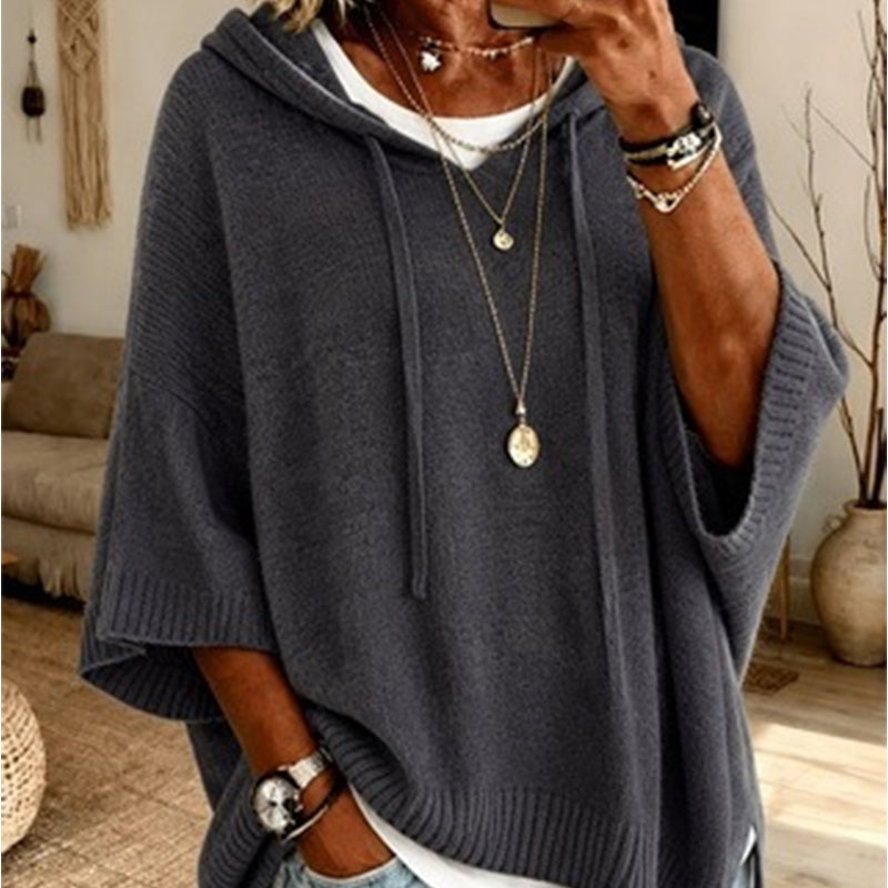 Women's Hooded Drawstring Knit Jumper – Vintage Distressed Oversized Jumper