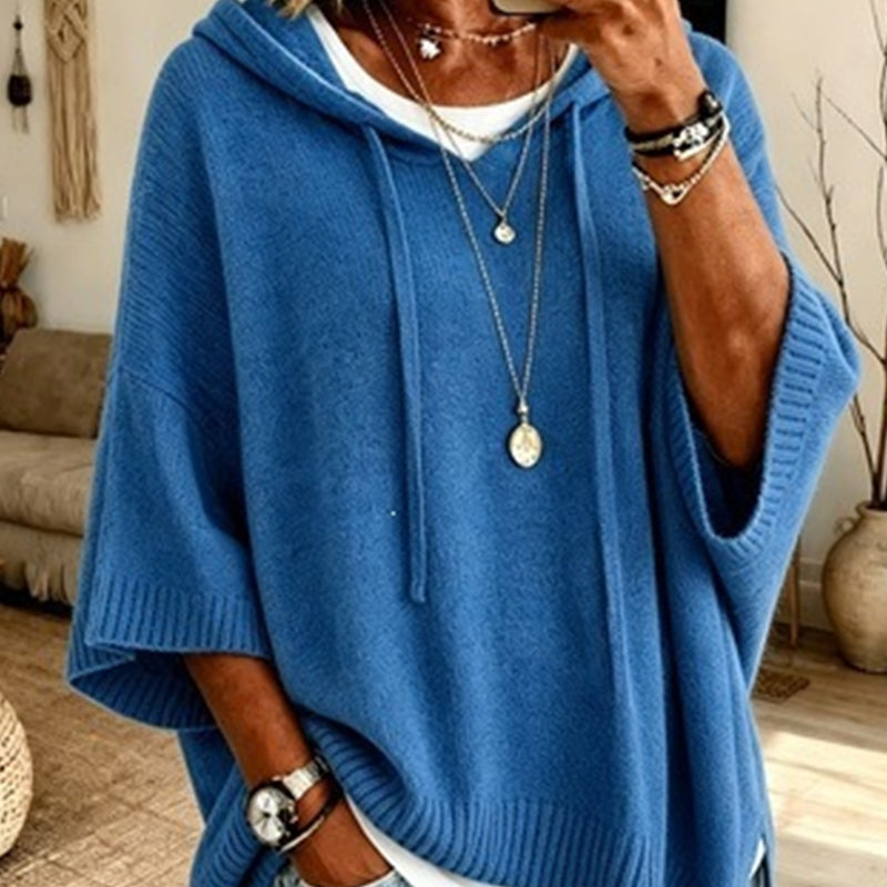 Women's Hooded Drawstring Knit Jumper – Vintage Distressed Oversized Jumper