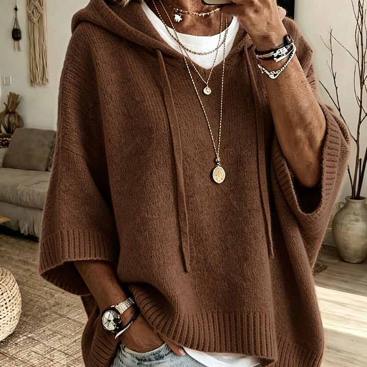 Women's Hooded Drawstring Knit Jumper – Vintage Distressed Oversized Jumper