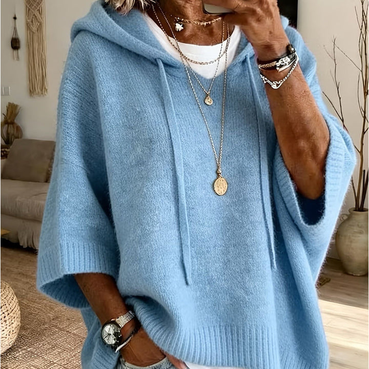 Women's Hooded Drawstring Knit Jumper – Vintage Distressed Oversized Jumper