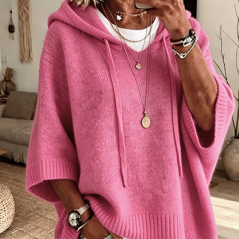 Women's Hooded Drawstring Knit Jumper – Vintage Distressed Oversized Jumper