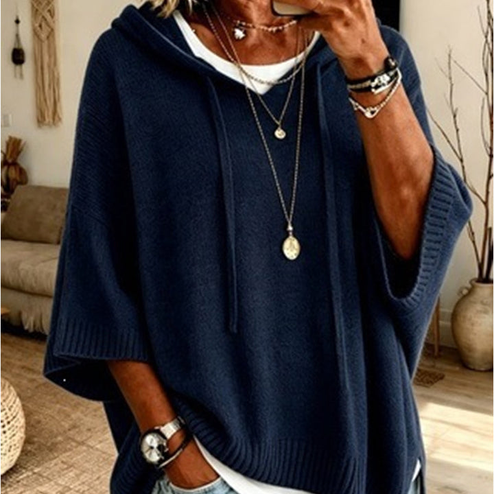 Women's Hooded Drawstring Knit Jumper – Vintage Distressed Oversized Jumper
