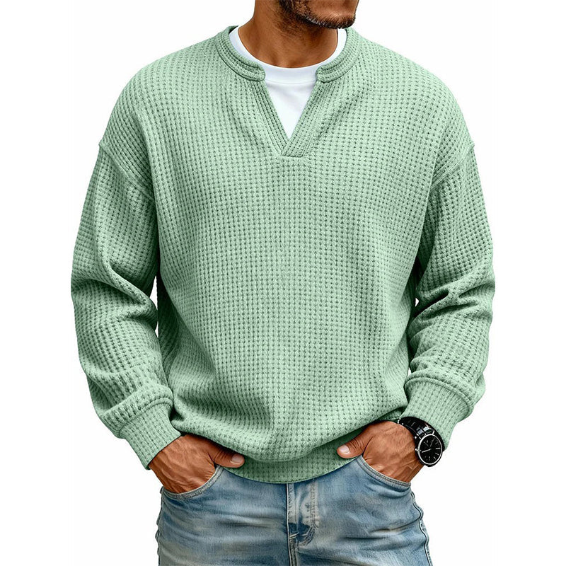 Long-Sleeve Waffle Knit Top with Faux Layered Look