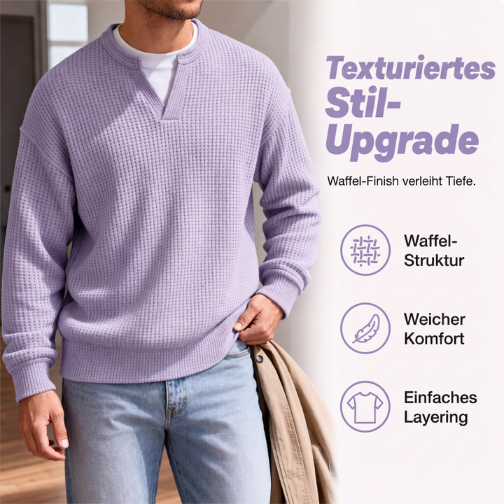 Long-Sleeve Waffle Knit Top with Faux Layered Look