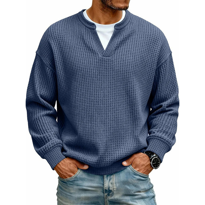 Long-Sleeve Waffle Knit Top with Faux Layered Look