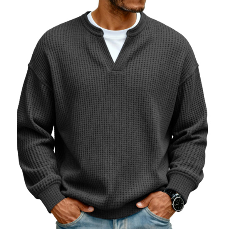 Long-Sleeve Waffle Knit Top with Faux Layered Look