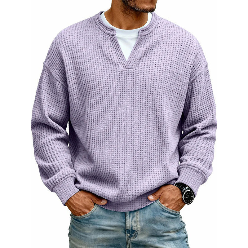 Long-Sleeve Waffle Knit Top with Faux Layered Look