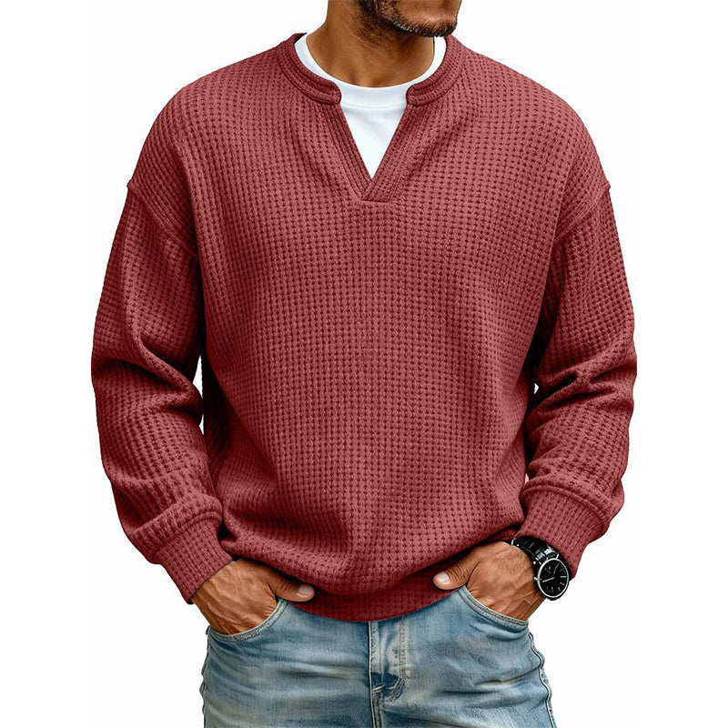 Long-Sleeve Waffle Knit Top with Faux Layered Look