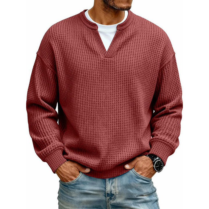 Long-Sleeve Waffle Knit Top with Faux Layered Look