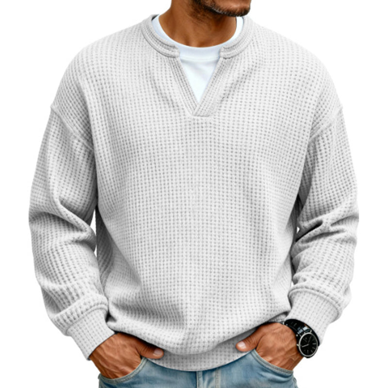 Long-Sleeve Waffle Knit Top with Faux Layered Look