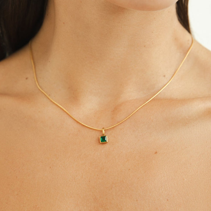 Square Pendant Birthstone Necklace