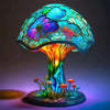 Stained Glass Table Lamp with Green Effect Decorative Resin Shade with Warm LED Light