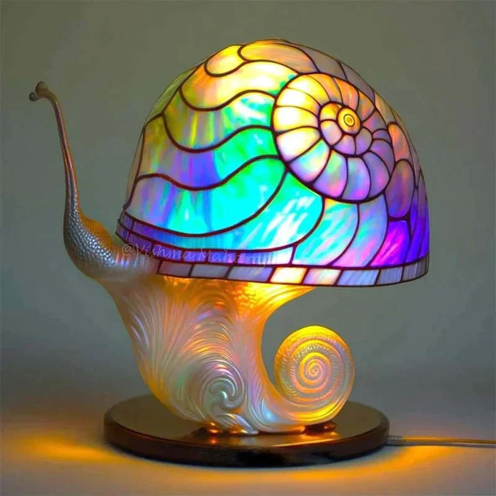 Stained Glass Table Lamp with Green Effect Decorative Resin Shade with Warm LED Light