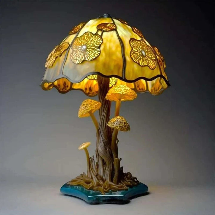Stained Glass Table Lamp with Green Effect Decorative Resin Shade with Warm LED Light