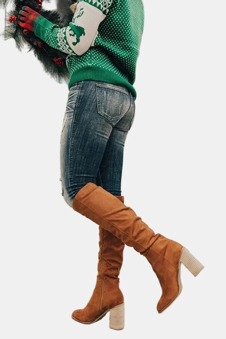 Stretch Over-the-Knee Block Heel Boots