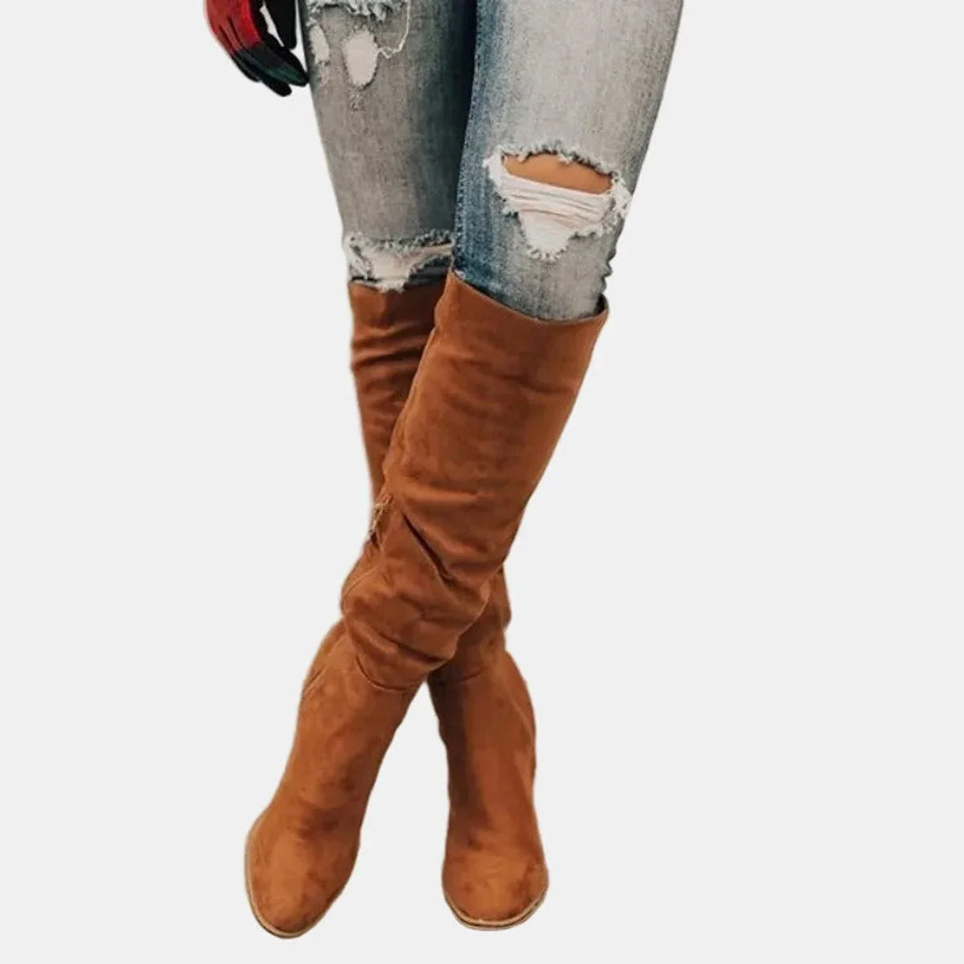 Stretch Over-the-Knee Block Heel Boots