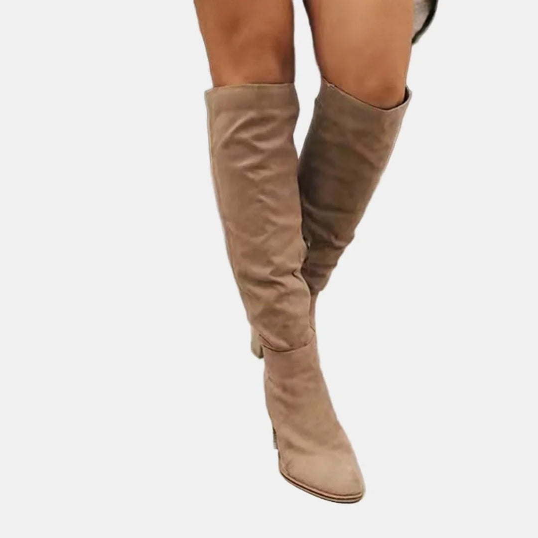 Stretch Over-the-Knee Block Heel Boots
