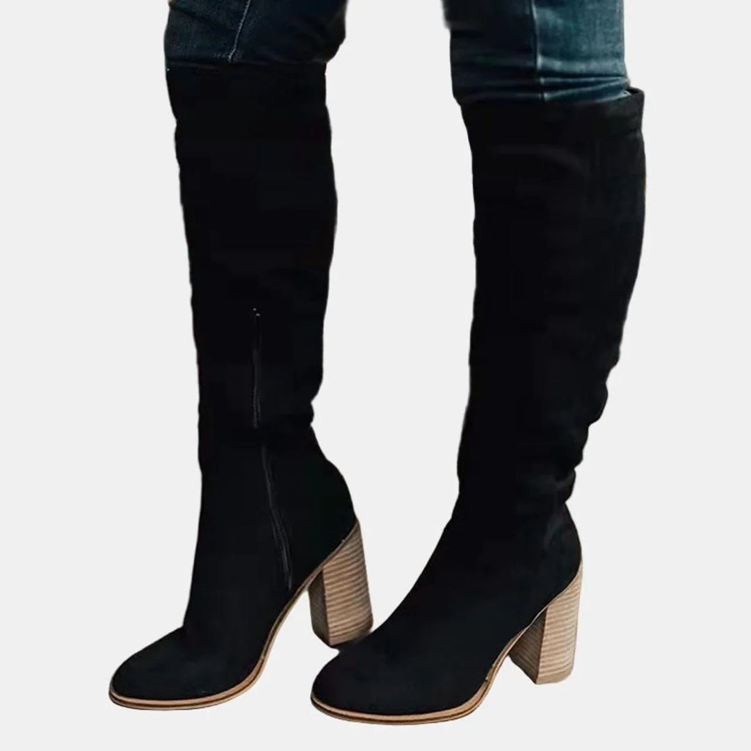 Stretch Over-the-Knee Block Heel Boots