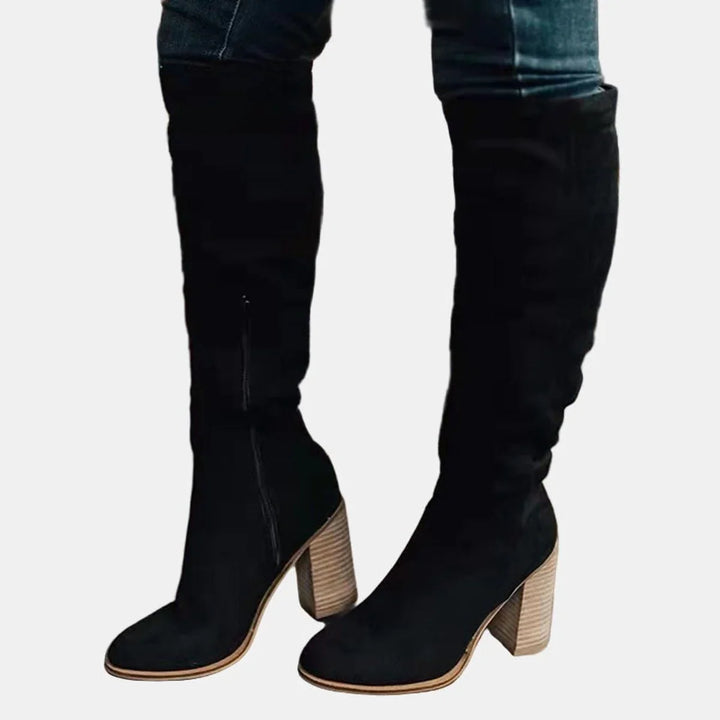Stretch Over-the-Knee Block Heel Boots