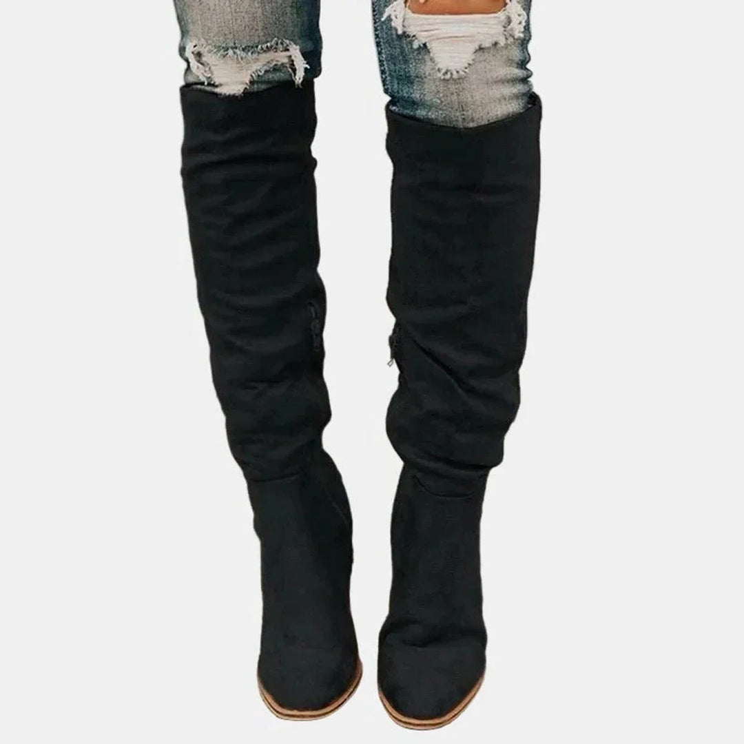 Stretch Over-the-Knee Block Heel Boots