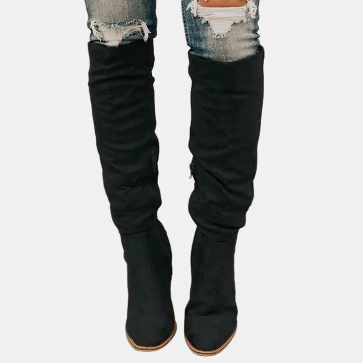 Stretch Over-the-Knee Block Heel Boots