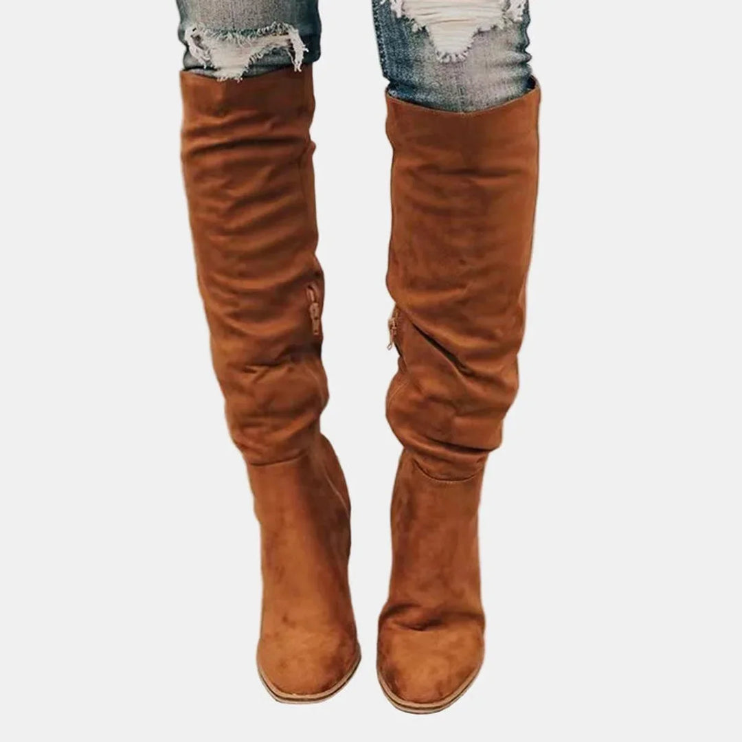 Stretch Over-the-Knee Block Heel Boots