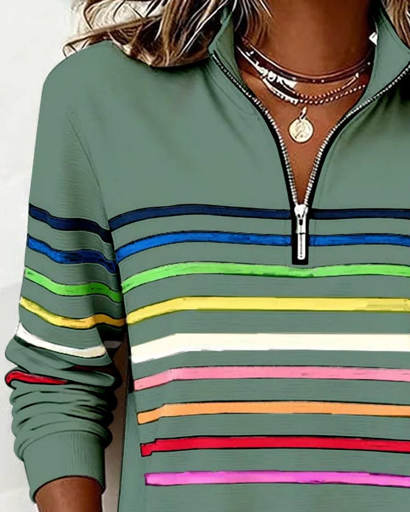Striped Half-Zip Sweatshirt